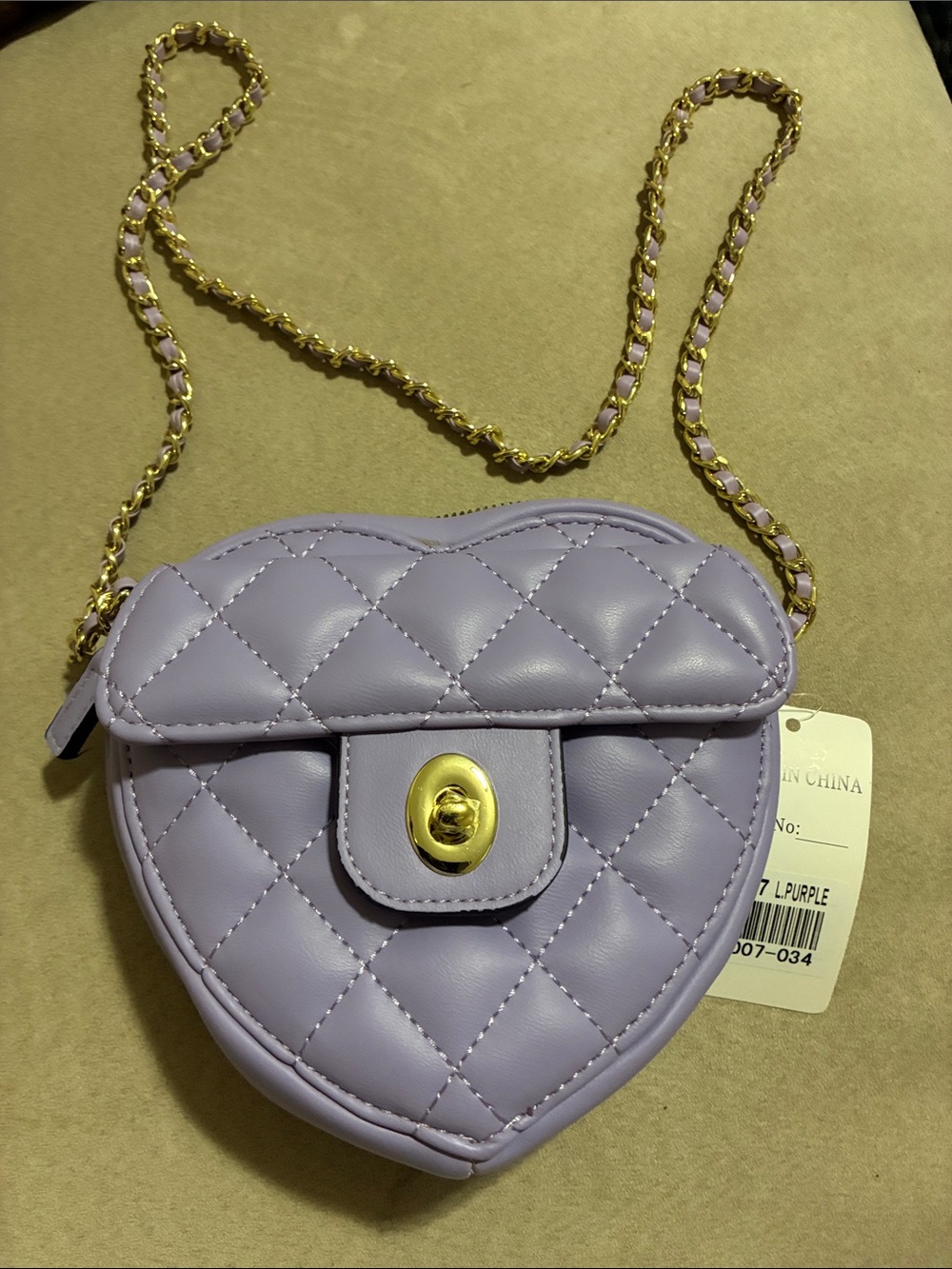 Lavender Quilted Heart Mini Crossbody with Gold Chain